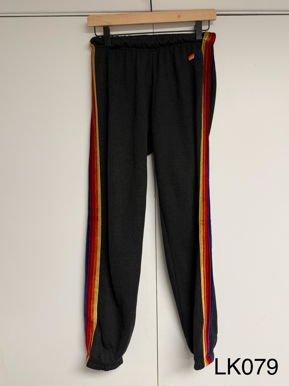 Aviator Nation 5 Stripe Velvet Rainbow Sweatpants Charcoal S - Picture 2 of 7